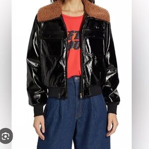 MOTHER Black Bomber Jacket with Brown Collar